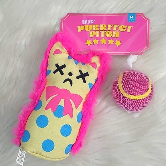 🆕️NWT BARK Purrfect Pitch Cat Bowling Pin Plush Toy & Tennis Ball Medium Dog - Picture 7 of 13